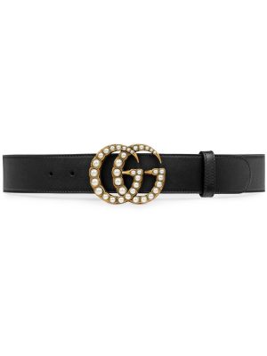 Gucci Leather belt with pearl Double G