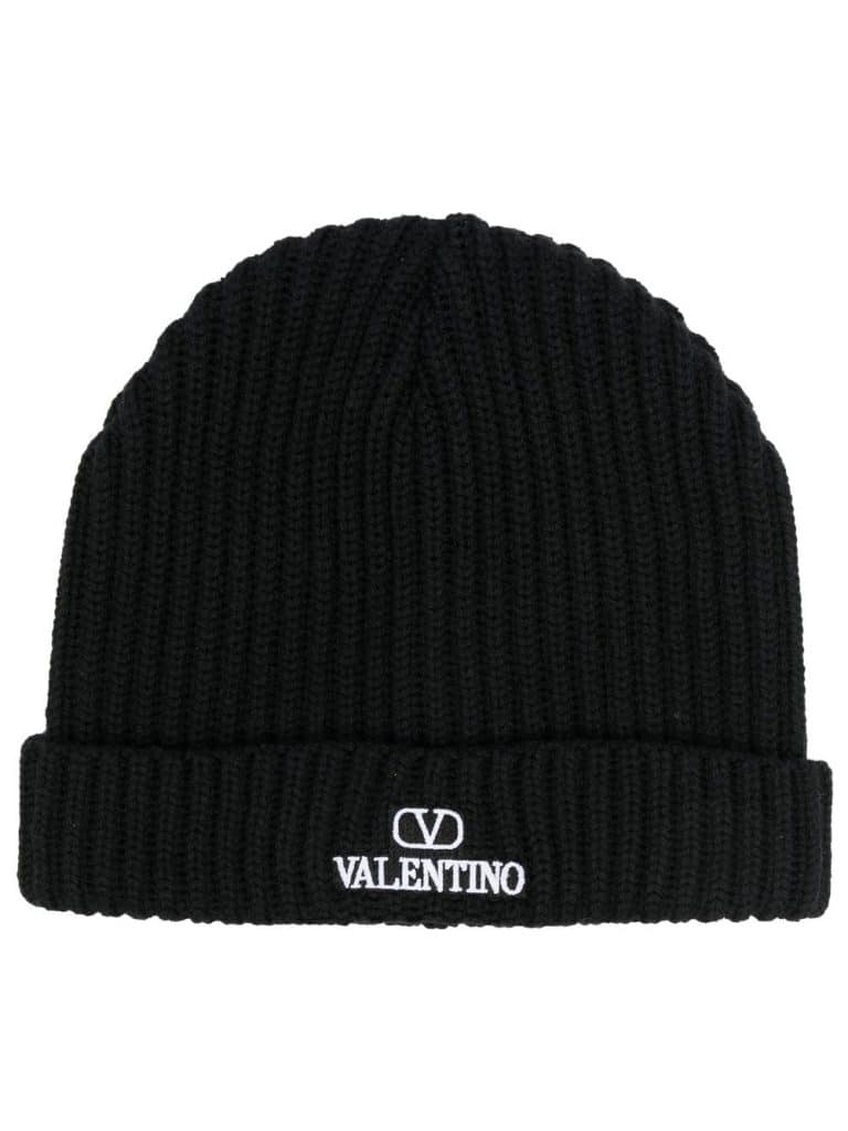 Valentino VLogo-embroidered ribbed wool beanie
