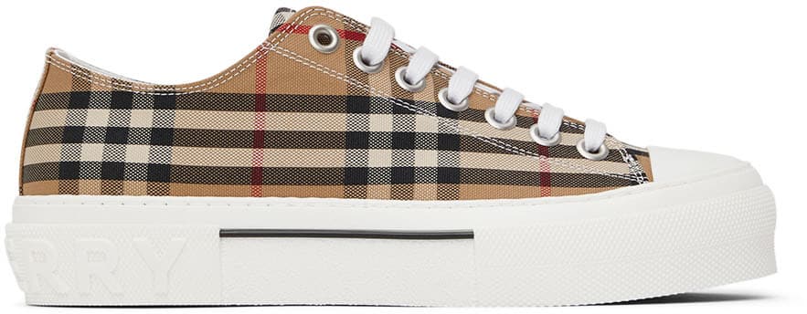 Burberry Beige Cotton Check Sneakers
