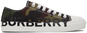 Burberry Green Camo Logo Print Sneakers