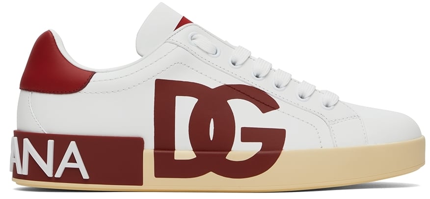 Dolce & Gabbana White & Red Portofino Low-Top Sneakers
