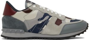 Valentino Garavani Gray & Burgundy Rockrunner Sneakers