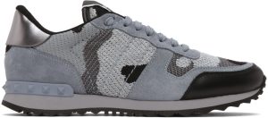 Valentino Garavani Grey Mesh Camouflage Rockrunner Sneakers