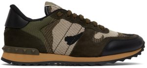 Valentino Garavani Khaki Camo Mesh Rockrunner Sneakers