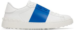 Valentino Garavani White & Blue Calfskin Open Sneakers