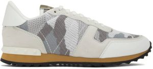 Valentino Garavani White & Gray Rockrunner Sneakers