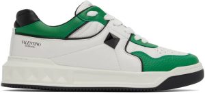 Valentino Garavani White & Green One Stud Sneakers