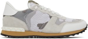 Valentino Garavani White & Grey Camouflage Rockrunner Sneakers