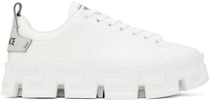Versace White & Silver 'Greca' Sneakers