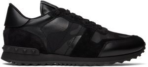 Valentino Garavani Black Camouflage Rockrunner Sneakers