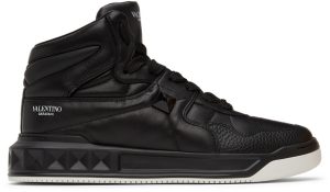 Valentino Garavani Black Monotone One Stud Mid-Top Sneakers