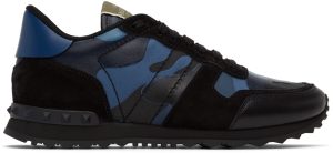 Valentino Garavani Blue & Black Camo Rockrunner Sneakers