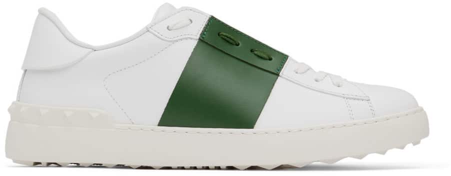 Valentino Garavani White & Green Leather Open Sneakers