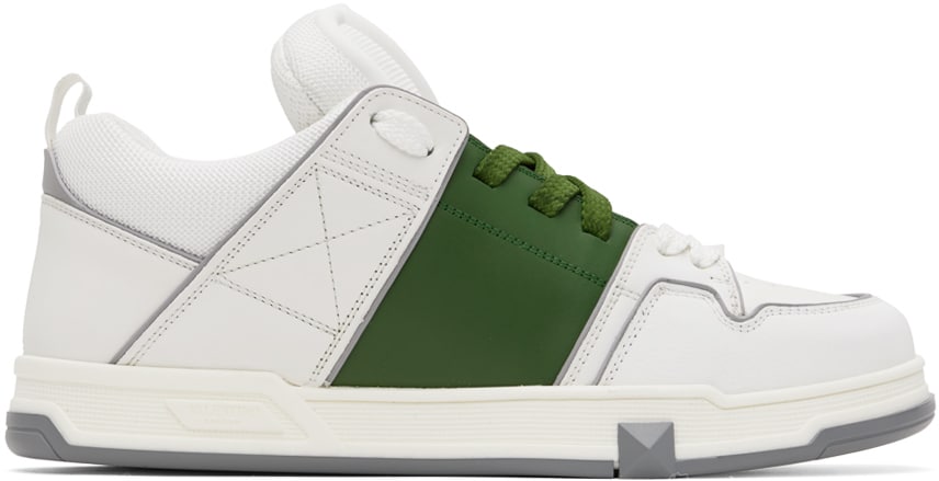 Valentino Garavani White & Green Open Skate Sneakers