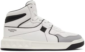 Valentino Garavani White & Grey Nappa One Stud Sneakers