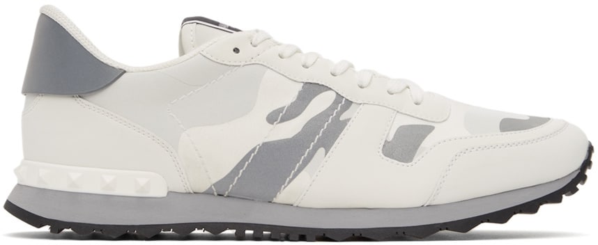 Valentino Garavani White & Silver Camouflage Rockrunner Sneakers