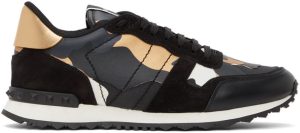 Valentino Garavani Black & Gold Camouflage Rockrunner Sneakers