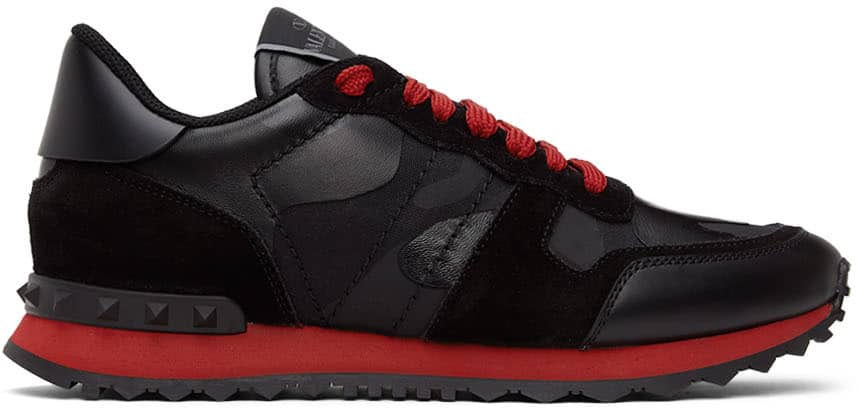 Valentino Garavani Black & Red Camo Rockrunner Sneakers