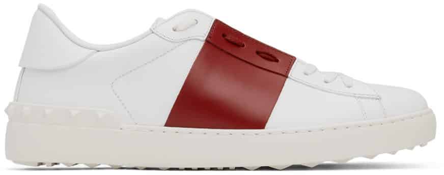 Valentino Garavani White & Red Leather Open Sneakers