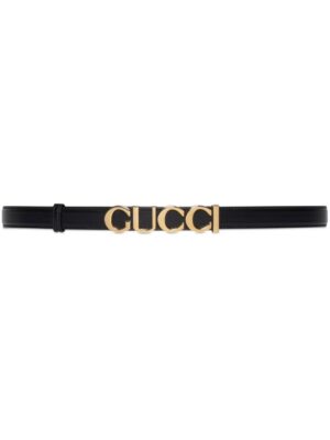 Gucci logo-plaque thin leather belt