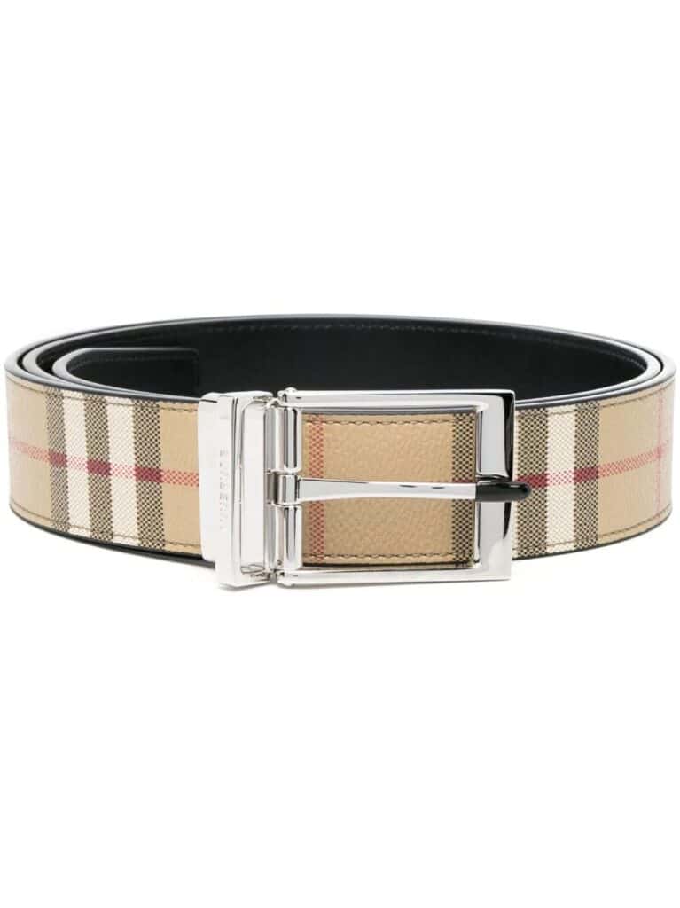 Burberry check-pattern engraved-logo belt