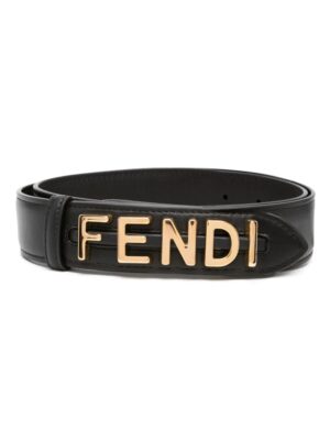 FENDI logo-lettering leather belt