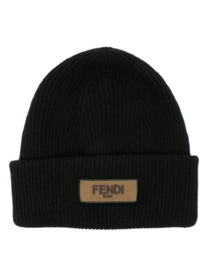 FENDI logo-patch virgin-wool beanie