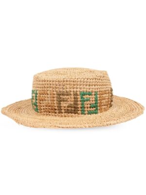 FENDI monogram-pattern raffia hat