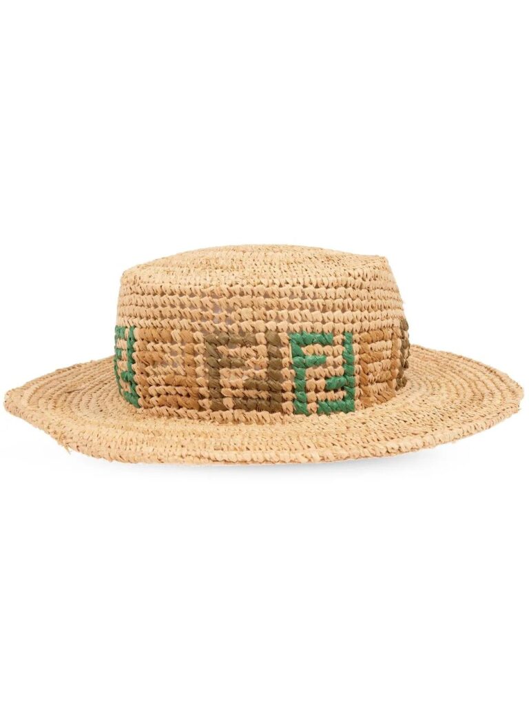 FENDI monogram-pattern raffia hat
