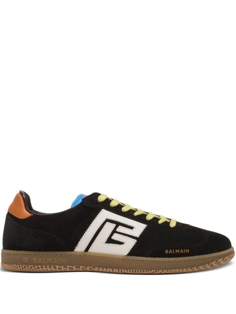 Balmain logo-patch leather sneakers