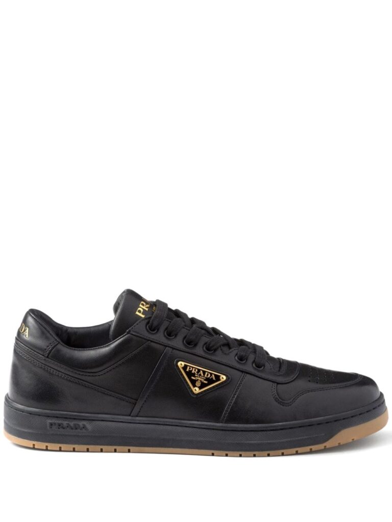 Prada enamel-triangle leather sneakers