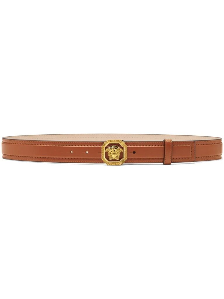 Versace logo plaque adjustable leather belt