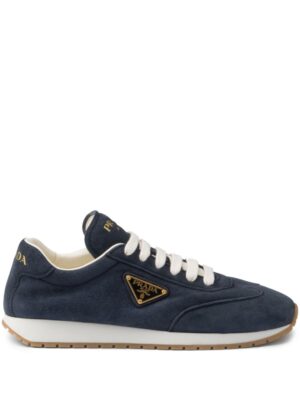 Prada enamel logo suede sneakers