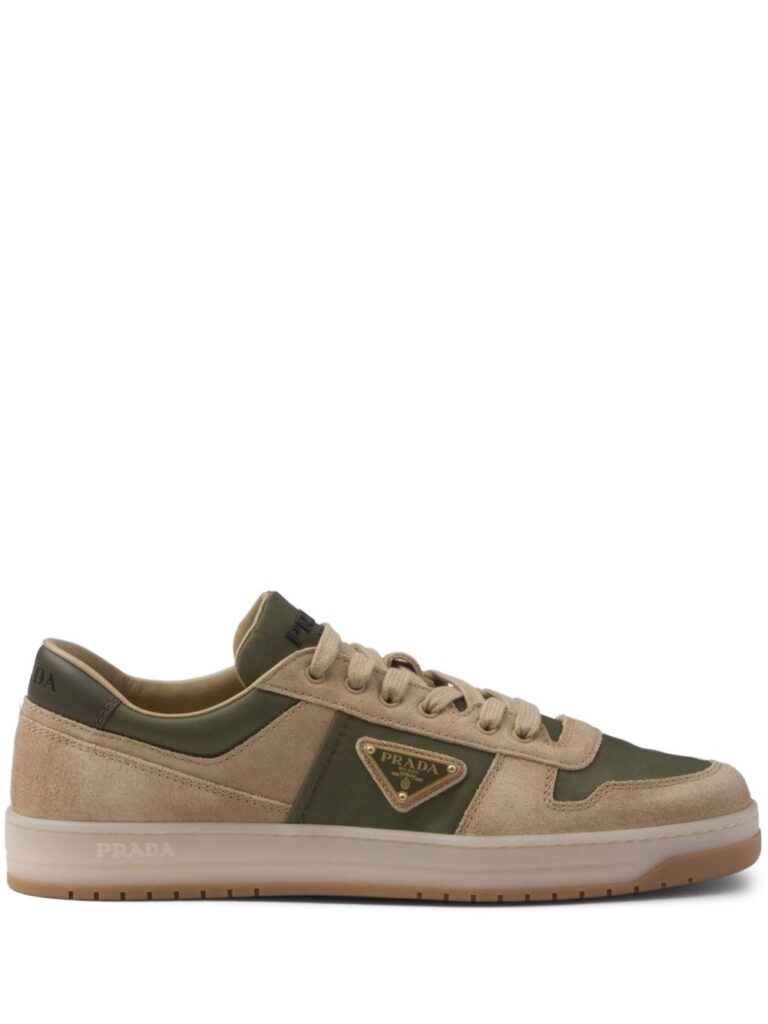 Prada enamel-triangle suede sneakers