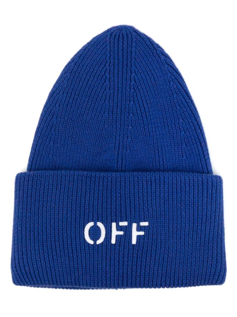 Off-White logo-stamp ribbed beanie